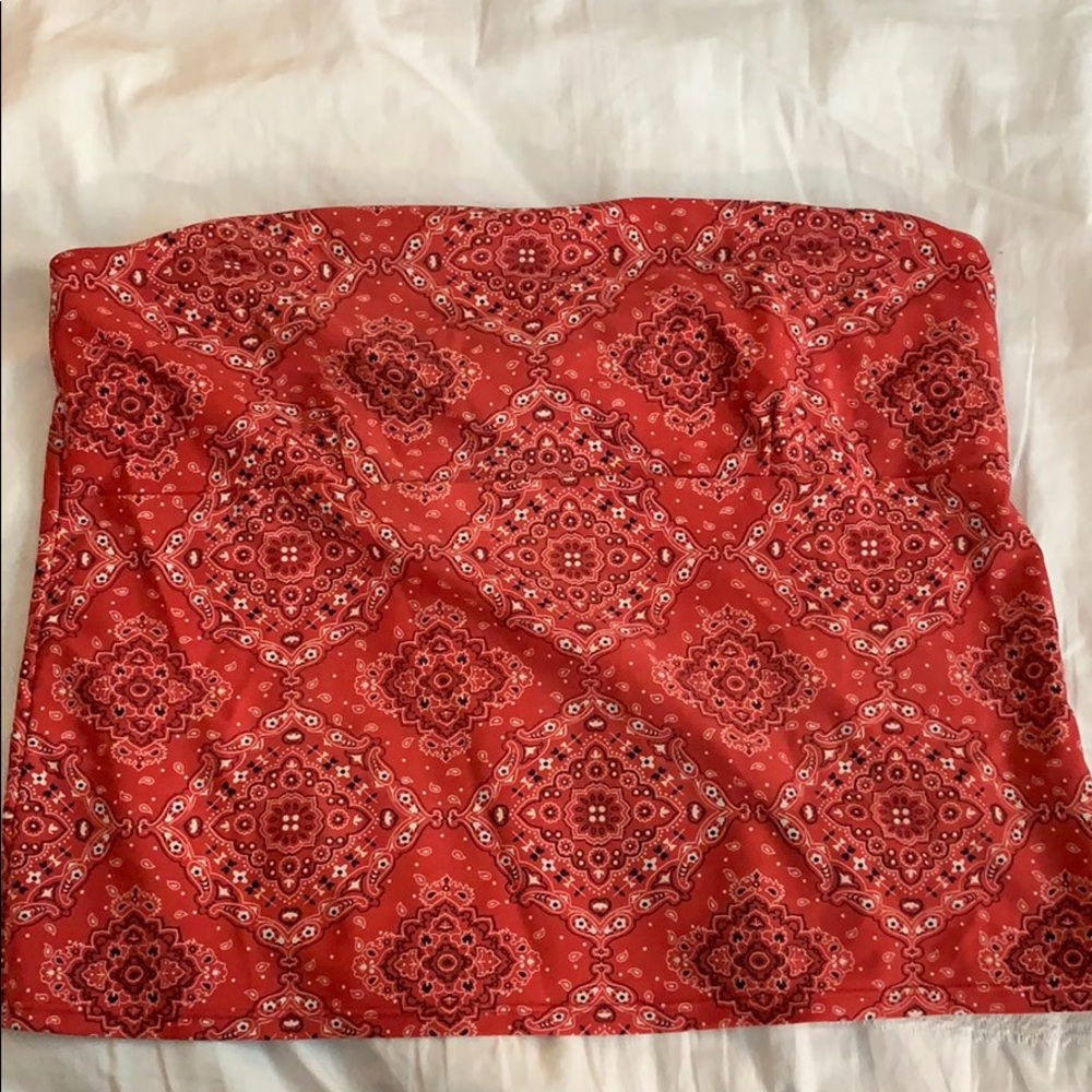 Strapless Red Paisley Strapless Bathing Suit Top